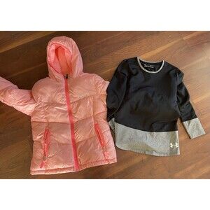 Hurley Girls Size Large 10/12 Youth Heavy Weight Pink Girls Snow Jacket & UA Top